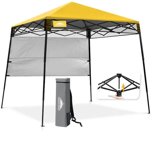 Main image of 8x8 Pop Up Canopy Tent with Sidewall, Compact, Portable Slant Leg Instant Sun Shelter for Beach, Sports, & Camping, 8x8 Base 6x6 Top, Yellow
