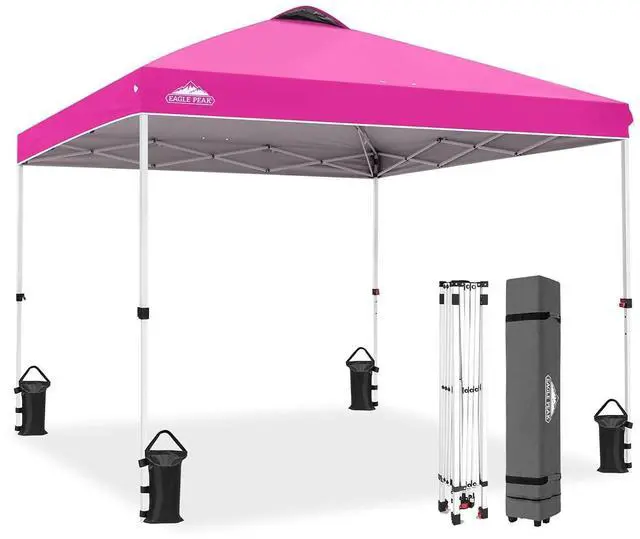 Main image of Pop Up Canopy Tent with Wheeled Carry Bag, 8 Stakes, 4 Ropes, 4 Weight Bags, Easy Set Up Tent Canopy, 10x10 ft, 100sqft of Shade, Pink