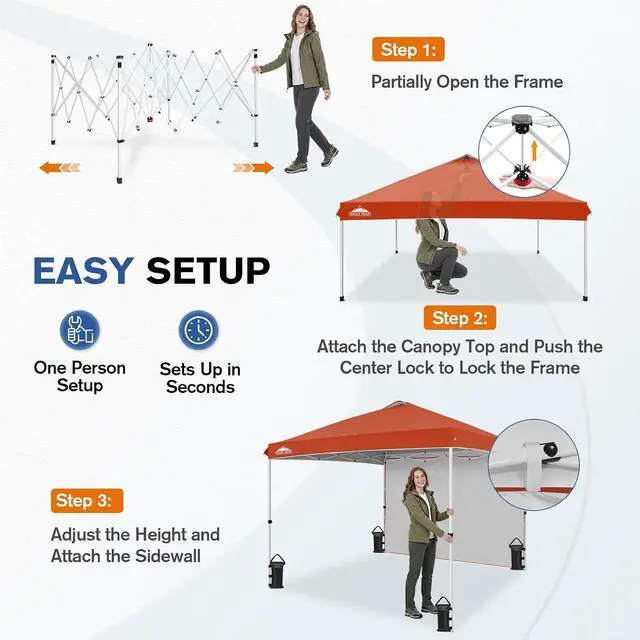 Alt view image 6 of 7 - Commercial Canopy 10x10 Pop Up Canopy Tent with 1 Sidewall, Easy Setup Heavy Duty Instant Event Shelter for Vendors & Markets, Outdoor Sun Shade, Brick Red
