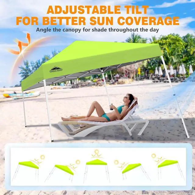 Alt view image 7 of 7 - 10x10 Slant Leg Pop-up Canopy Tent Easy One Person Setup Instant Outdoor Beach Canopy Folding Portable Sports Shelter 10x10 Base 8x8 Top (Neon Green)