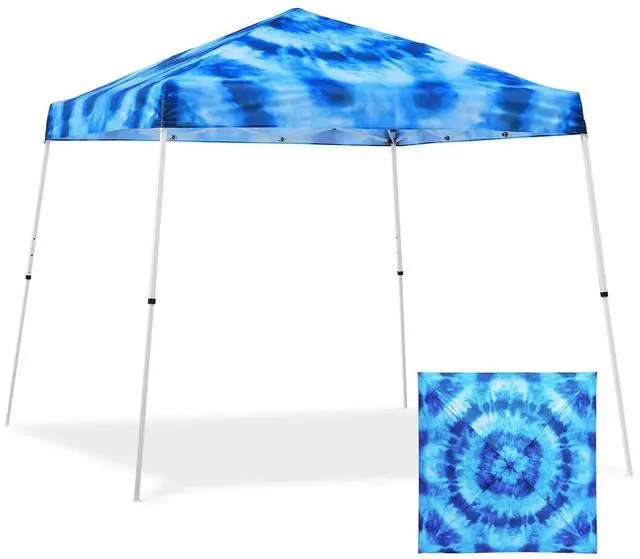 Main image of 10x10 Slant Leg Pop-up Canopy Tent Easy One Person Setup Instant Outdoor Beach Canopy Folding Portable Sports Shelter 10x10 Base 8x8 Top (Tie Dye Blue)