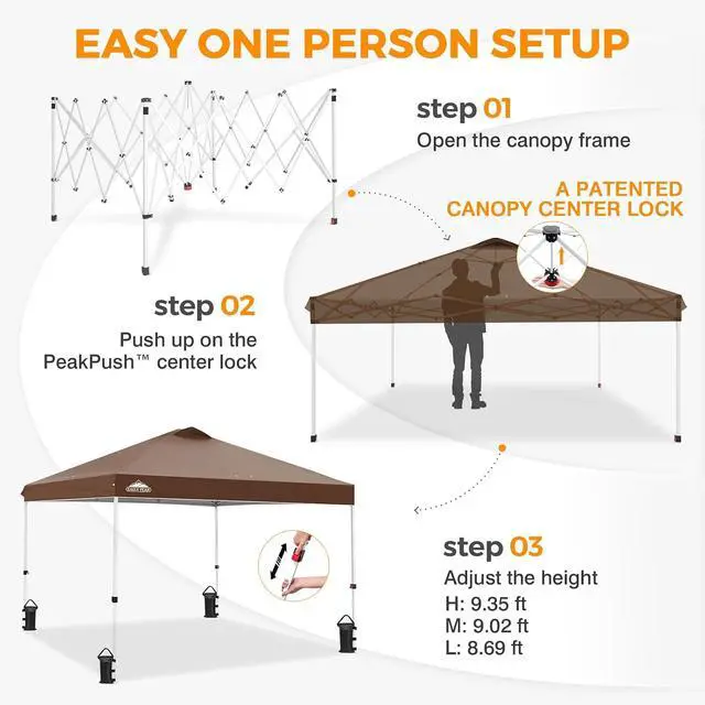 Alt view image 6 of 7 - Pop Up Canopy Tent with Wheeled Carry Bag, 8 Stakes, 4 Ropes, 4 Weight Bags, Easy Set Up Tent Canopy, 10x10 ft, 100sqft of Shade, Dark Brown