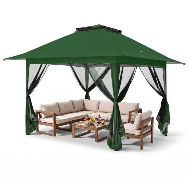 Main image of 13x13 Pop Up Canopy Tent with Mosquito Netting Screen Tent, Auto Extending Eaves 169 Sq Ft of Shade, Easy One-Person Setup Screened Gazebo for Backyard and Patio, Green
