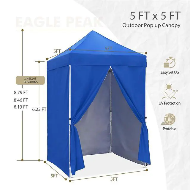 Alt view image 4 of 7 - 5x5 Instant Canopy with 4-Side Wall Panels, Small Pop up Portable Canopy Tent with Carry Bag, Light Weight Sun Shelter for Sports, Camping and Beach, Blue