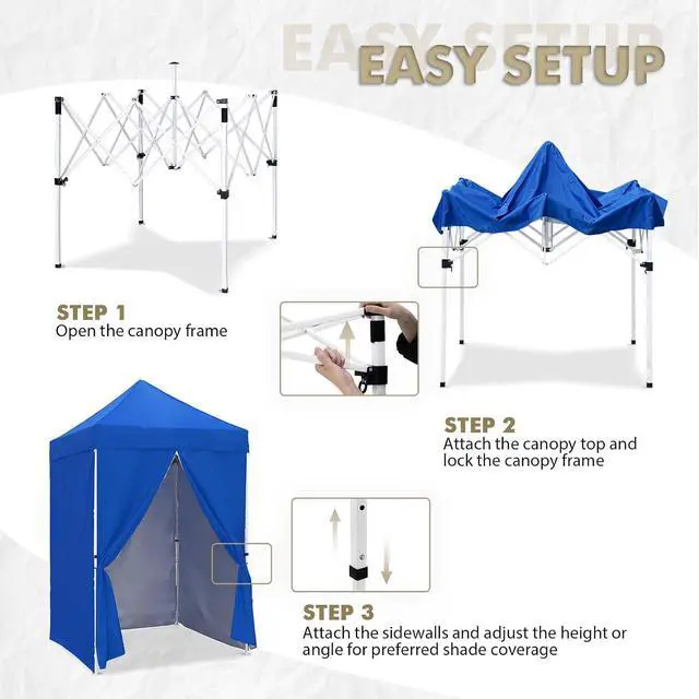 Alt view image 2 of 7 - 5x5 Instant Canopy with 4-Side Wall Panels, Small Pop up Portable Canopy Tent with Carry Bag, Light Weight Sun Shelter for Sports, Camping and Beach, Blue