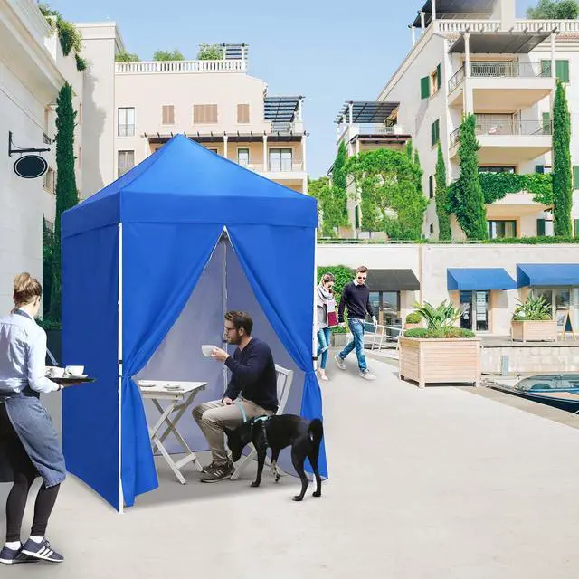 Alt view image 5 of 7 - 5x5 Instant Canopy with 4-Side Wall Panels, Small Pop up Portable Canopy Tent with Carry Bag, Light Weight Sun Shelter for Sports, Camping and Beach, Blue