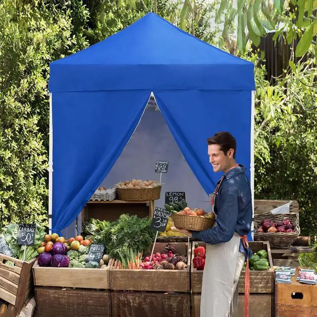Alt view image 7 of 7 - 5x5 Instant Canopy with 4-Side Wall Panels, Small Pop up Portable Canopy Tent with Carry Bag, Light Weight Sun Shelter for Sports, Camping and Beach, Blue