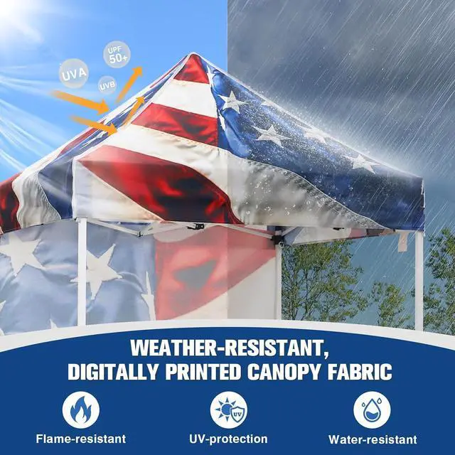 Alt view image 2 of 7 - Pop up Canopy 5x5, Outdoor Portable Canopy Tent with One Removable Sunwall, Carry Bag Included, Stars and Stripes