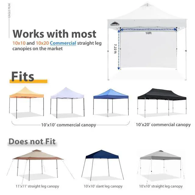 Alt view image 7 of 7 - Instant Canopy SunWall for EAGLE PEAK 10x10 Commercial Pro Instant Pop-up Canopy, 1 Pack Sidewall, Universal, White