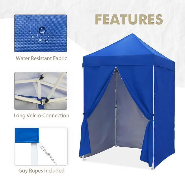Alt view image 6 of 7 - 5x5 Instant Canopy with 4-Side Wall Panels, Small Pop up Portable Canopy Tent with Carry Bag, Light Weight Sun Shelter for Sports, Camping and Beach, Blue