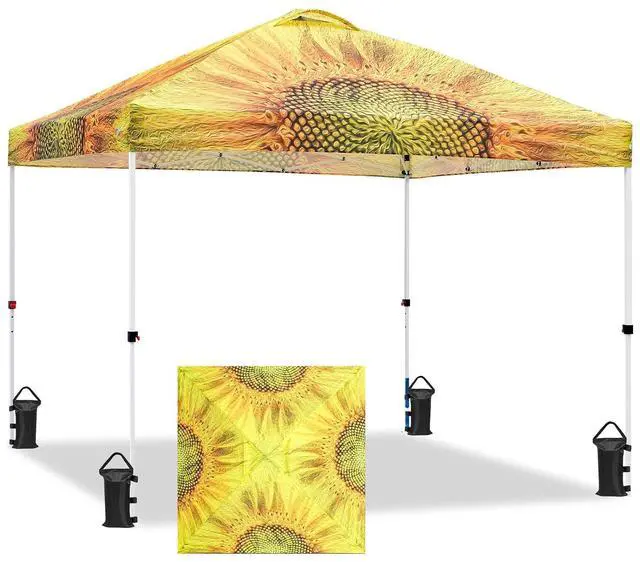 Main image of Pop Up Canopy Tent with Wheeled Carry Bag, 8 Stakes, 4 Ropes, 4 Weight Bags, Easy Set Up Tent Canopy, 10x10 ft, 100sqft of Shade, Sun Flower