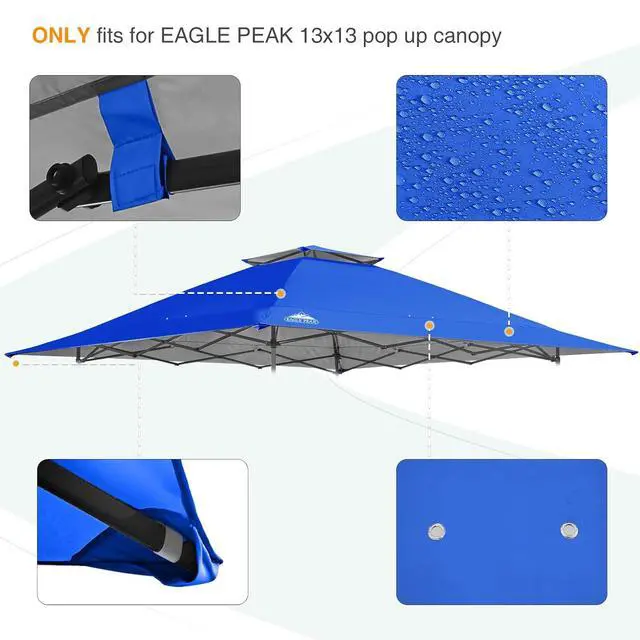 Alt view image 6 of 7 - Replacement Canopy Top for Eagle Peak 13x13 Straight Leg Pop Up Canopy Frame Only, Canopy Cover with Two Tier Air Vent, UPF 50+, Frame NOT Included, Blue