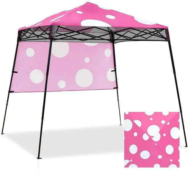 Main image of 8x8 Pop Up Canopy Tent with Sidewall, Compact, Portable Slant Leg Instant Sun Shelter for Beach, Sports, & Camping, 8x8 Base 6x6 Top, Pink Mushroom