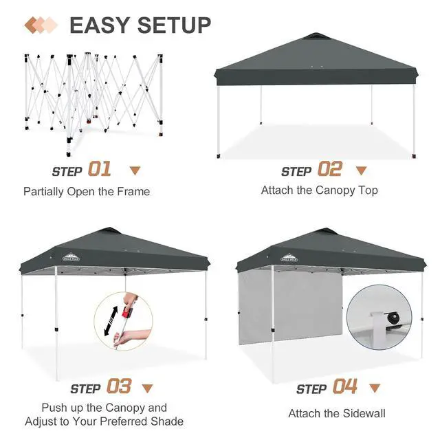 Alt view image 7 of 7 - Commercial Canopy 12x12 Pop Up Canopy Tent with 1 Sidewall, Easy Setup Heavy Duty Instant Event Shelter for Vendors & Markets, Outdoor Sun Shade, Gray