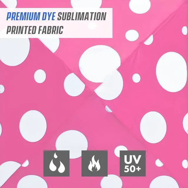 Alt view image 6 of 7 - 8x8 Pop Up Canopy Tent with Sidewall, Compact, Portable Slant Leg Instant Sun Shelter for Beach, Sports, & Camping, 8x8 Base 6x6 Top, Pink Mushroom