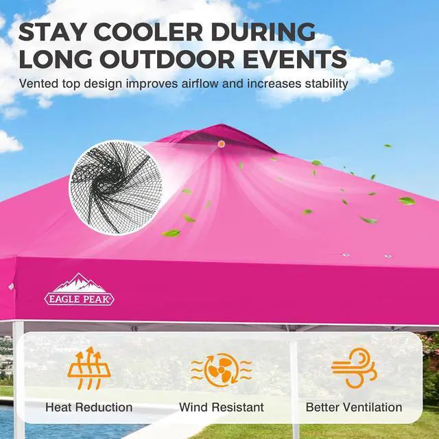 Alt view image 2 of 7 - Pop Up Canopy Tent with Wheeled Carry Bag, 8 Stakes, 4 Ropes, 4 Weight Bags, Easy Set Up Tent Canopy, 10x10 ft, 100sqft of Shade, Pink