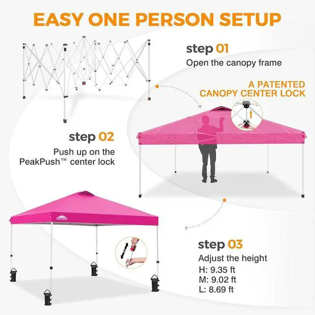 Alt view image 6 of 7 - Pop Up Canopy Tent with Wheeled Carry Bag, 8 Stakes, 4 Ropes, 4 Weight Bags, Easy Set Up Tent Canopy, 10x10 ft, 100sqft of Shade, Pink