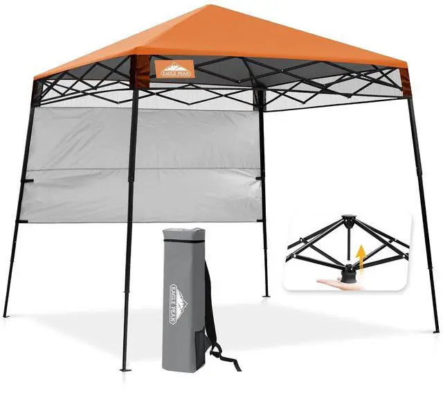 Main image of 8x8 Pop Up Canopy Tent with Sidewall, Compact, Portable Slant Leg Instant Sun Shelter for Beach, Sports, & Camping, 8x8 Base 6x6 Top, Orange