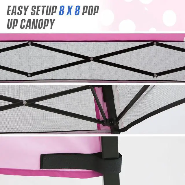 Alt view image 7 of 7 - 8x8 Pop Up Canopy Tent with Sidewall, Compact, Portable Slant Leg Instant Sun Shelter for Beach, Sports, & Camping, 8x8 Base 6x6 Top, Pink Mushroom