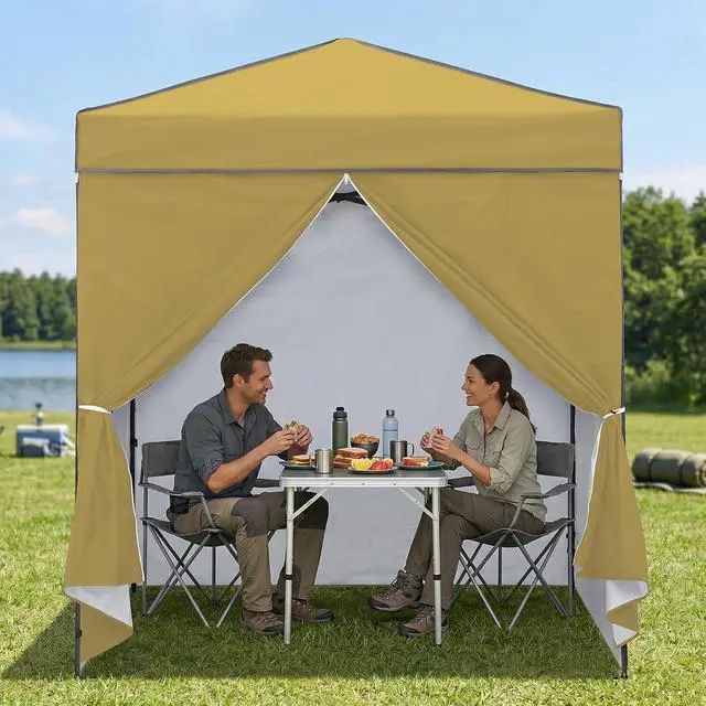 Alt view image 5 of 7 - 6x4 Instant Pop Up Canopy Tent with 4 Side Wall Panels, Straight Leg Sun Shelter, Portable Canopy with Carry Bag for Camping, Beach & Sports, Beige