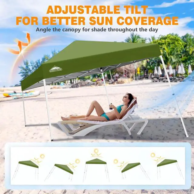 Alt view image 7 of 7 - 10x10 Slant Leg Pop-up Canopy Tent Easy One Person Setup Instant Outdoor Beach Canopy Folding Portable Sports Shelter 10x10 Base 8x8 Top (Grass Green)