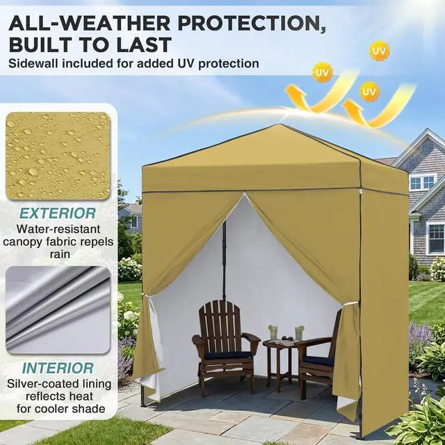 Alt view image 4 of 7 - 6x4 Instant Pop Up Canopy Tent with 4 Side Wall Panels, Straight Leg Sun Shelter, Portable Canopy with Carry Bag for Camping, Beach & Sports, Beige