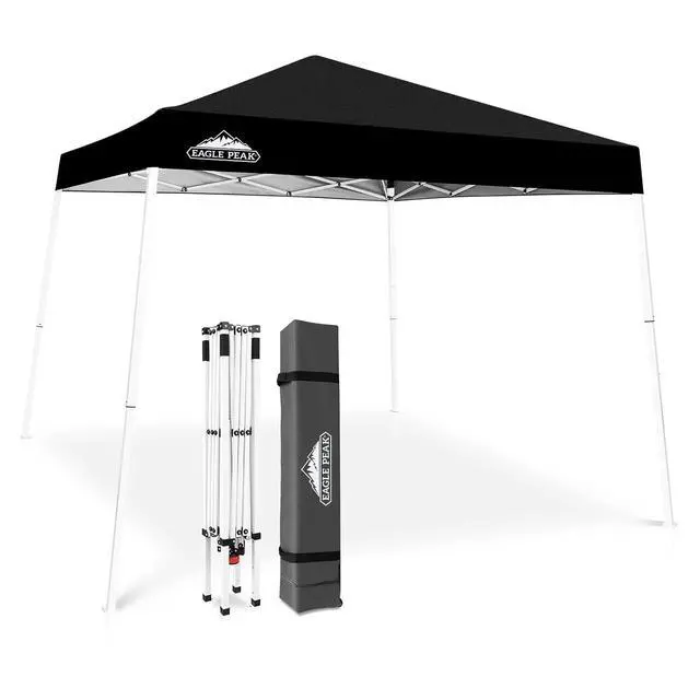 Alt view image 4 of 7 - 10x10 Slant Leg Pop-up Canopy Tent Easy One Person Setup Instant Outdoor Beach Canopy Folding Portable Sports Shelter 10x10 Base 8x8 Top (Black)