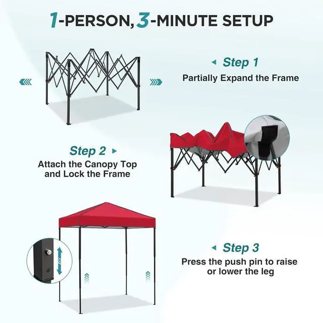 Alt view image 2 of 7 - 6x4 Instant Pop Up Canopy Tent, Straight Leg Sun Shelter, Portable Canopy with Carry Bag for Camping, Beach & Sports, Red