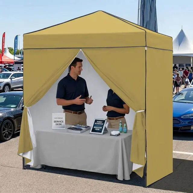 Alt view image 7 of 7 - 6x4 Instant Pop Up Canopy Tent with 4 Side Wall Panels, Straight Leg Sun Shelter, Portable Canopy with Carry Bag for Camping, Beach & Sports, Beige
