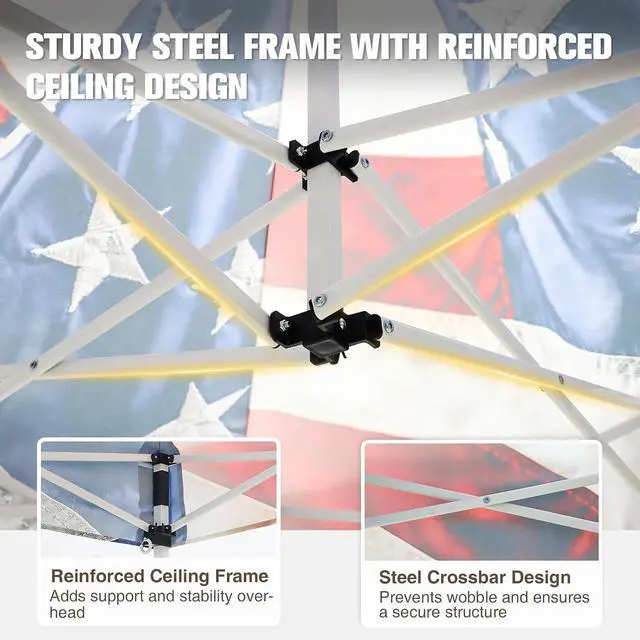 Alt view image 6 of 7 - 5x5 Pop Up Canopy Tent Instant Outdoor Canopy Easy Set-up Straight Leg Folding Shelter, Stars and Stripes