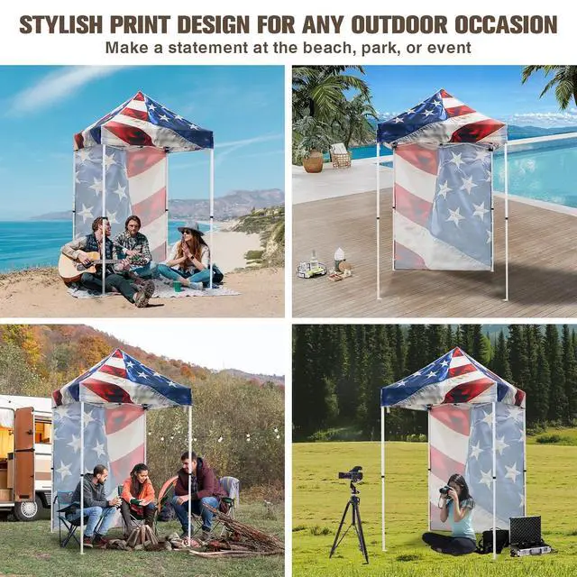 Alt view image 5 of 7 - Pop up Canopy 5x5, Outdoor Portable Canopy Tent with One Removable Sunwall, Carry Bag Included, Stars and Stripes