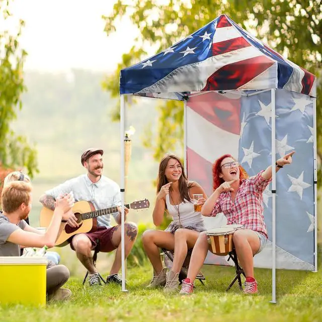Alt view image 7 of 7 - Pop up Canopy 5x5, Outdoor Portable Canopy Tent with One Removable Sunwall, Carry Bag Included, Stars and Stripes