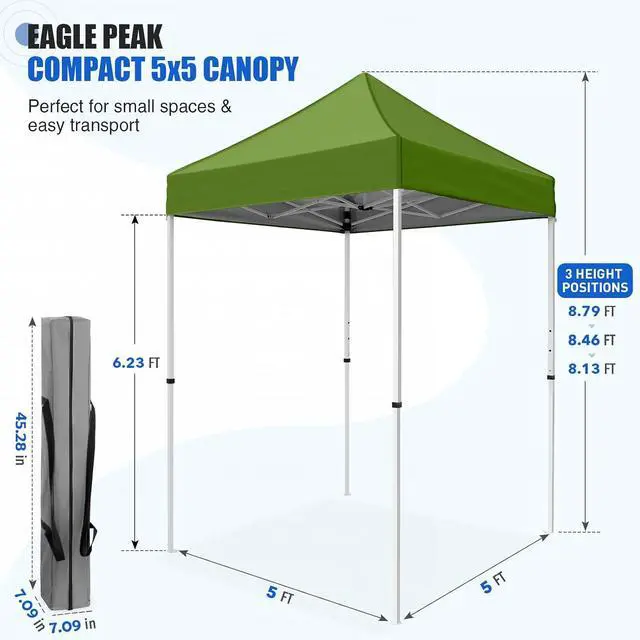 Alt view image 3 of 7 - 5x5 Pop Up Canopy Tent Instant Outdoor Canopy Easy Set-up Straight Leg Folding Shelter, Grass Green