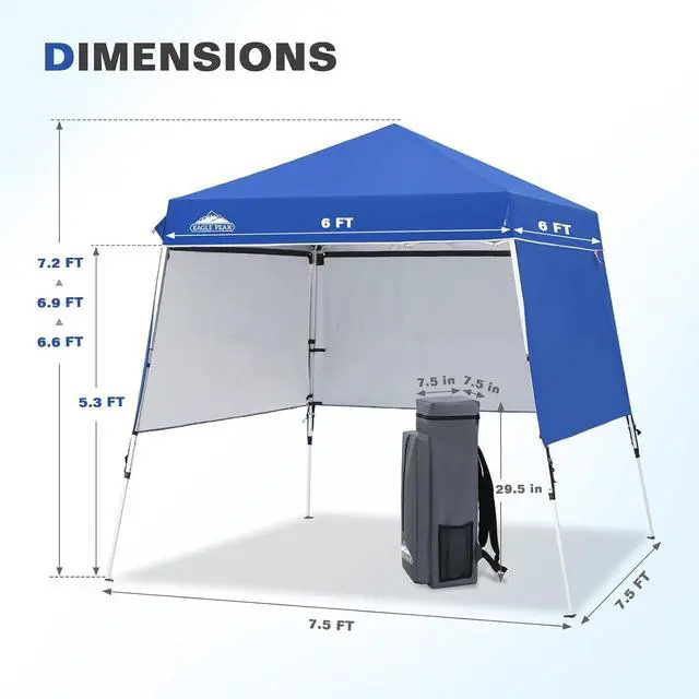 Alt view image 3 of 7 - Day Tripper 8x8 Aluminum Super-Lightweight Slant Leg Pop Up Canopy with 3 Removable Walls, Instant Outdoor Backpack Canopy Tent, Outside Beach Folding Sun Shelter, 8x8 Base 6x6 Top, Blue