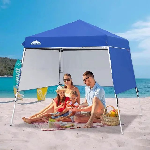 Alt view image 5 of 7 - Day Tripper 8x8 Aluminum Super-Lightweight Slant Leg Pop Up Canopy with 3 Removable Walls, Instant Outdoor Backpack Canopy Tent, Outside Beach Folding Sun Shelter, 8x8 Base 6x6 Top, Blue