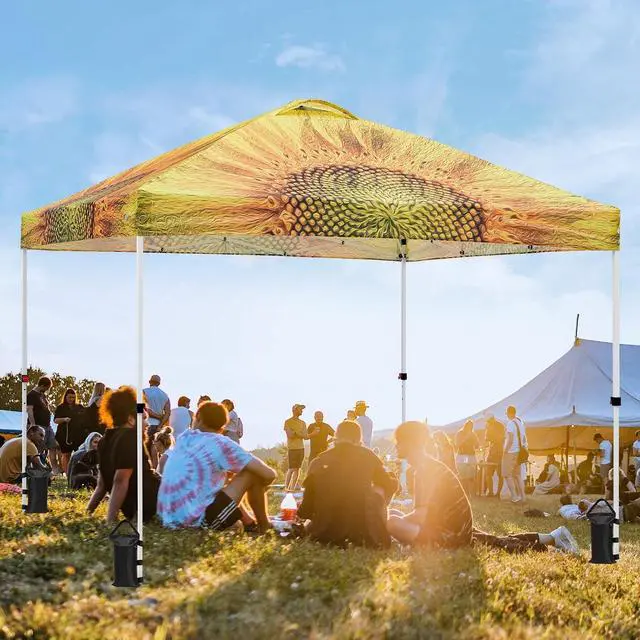 Alt view image 5 of 7 - Pop Up Canopy Tent with Wheeled Carry Bag, 8 Stakes, 4 Ropes, 4 Weight Bags, Easy Set Up Tent Canopy, 10x10 ft, 100sqft of Shade, Sun Flower