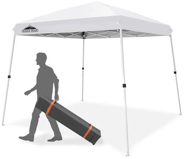 Main image of 10x10 Slant Leg Outside Pop Up Canopy, Instant Outdoor Canopy Tent, 8x8 Top 10x10 Base Sun Shelter with Wheeled Carry Bag, Ropes and Stakes, White