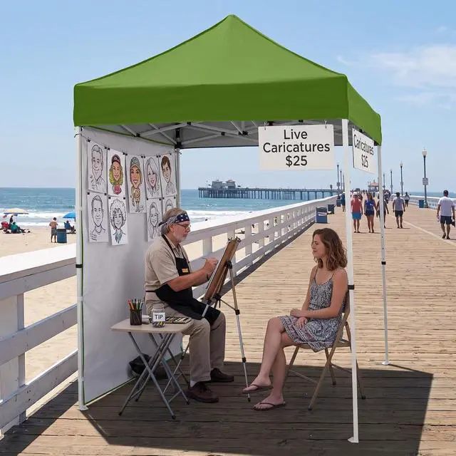 Alt view image 5 of 7 - Pop up Canopy 5x5, Outdoor Portable Canopy Tent with One Removable Sunwall, Carry Bag Included, Grass Green
