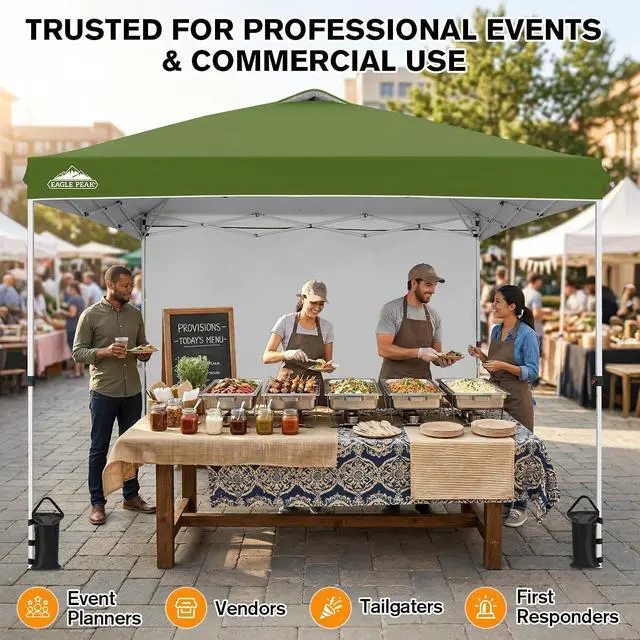 Alt view image 5 of 7 - Commercial Canopy 10x10 Pop Up Canopy Tent with 1 Sidewall, Easy Setup Heavy Duty Instant Event Shelter for Vendors & Markets, Outdoor Sun Shade, Grass Green