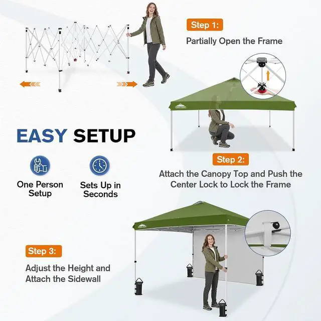 Alt view image 6 of 7 - Commercial Canopy 10x10 Pop Up Canopy Tent with 1 Sidewall, Easy Setup Heavy Duty Instant Event Shelter for Vendors & Markets, Outdoor Sun Shade, Grass Green