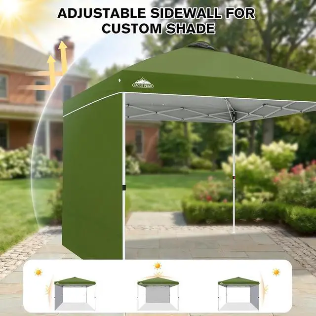 Alt view image 7 of 7 - Commercial Canopy 10x10 Pop Up Canopy Tent with 1 Sidewall, Easy Setup Heavy Duty Instant Event Shelter for Vendors & Markets, Outdoor Sun Shade, Grass Green
