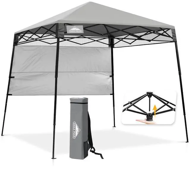 Main image of 8x8 Pop Up Canopy Tent with Sidewall, Compact, Portable Slant Leg Instant Sun Shelter for Beach, Sports, & Camping, 8x8 Base 6x6 Top, Light Gray