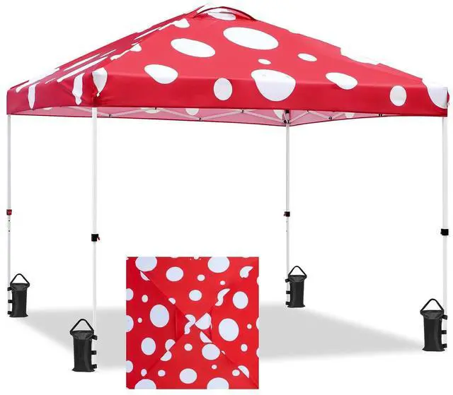 Main image of Pop Up Canopy Tent with Wheeled Carry Bag, 8 Stakes, 4 Ropes, 4 Weight Bags, Easy Set Up Tent Canopy, 10x10 ft, 100sqft of Shade, Red Mushroom