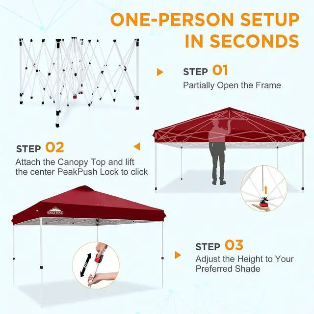 Alt view image 7 of 7 - Pop Up Canopy Tent with Wheeled Carry Bag, 8 Stakes, 4 Ropes, 4 Weight Bags, Easy Set Up Tent Canopy, 12x12 ft, 144sqft of Shade, Burgundy