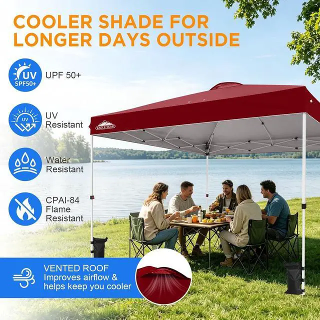 Alt view image 6 of 7 - Pop Up Canopy Tent with Wheeled Carry Bag, 8 Stakes, 4 Ropes, 4 Weight Bags, Easy Set Up Tent Canopy, 12x12 ft, 144sqft of Shade, Burgundy