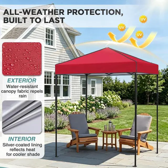 Alt view image 4 of 7 - 6x4 Instant Pop Up Canopy Tent, Straight Leg Sun Shelter, Portable Canopy with Carry Bag for Camping, Beach & Sports, Red