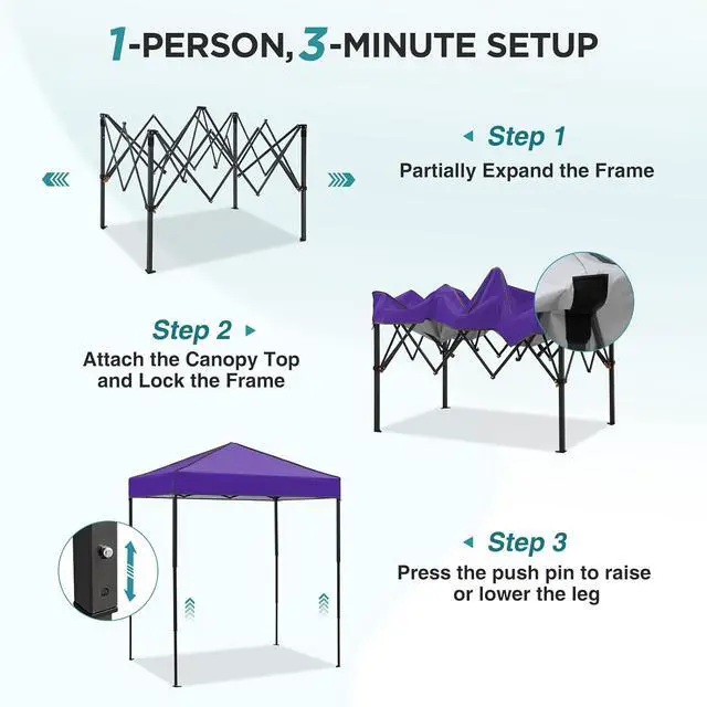 Alt view image 2 of 7 - 6x4 Instant Pop Up Canopy Tent, Straight Leg Sun Shelter, Portable Canopy with Carry Bag for Camping, Beach & Sports, Purple