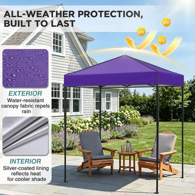 Alt view image 4 of 7 - 6x4 Instant Pop Up Canopy Tent, Straight Leg Sun Shelter, Portable Canopy with Carry Bag for Camping, Beach & Sports, Purple