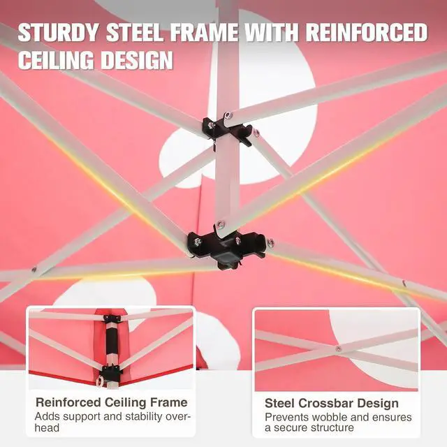 Alt view image 6 of 7 - Pop up Canopy 5x5, Outdoor Portable Canopy Tent with One Removable Sunwall, Carry Bag Included, Red Mushroom