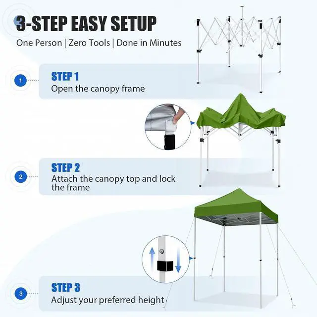 Alt view image 7 of 7 - 5x5 Pop Up Canopy Tent Instant Outdoor Canopy Easy Set-up Straight Leg Folding Shelter, Grass Green